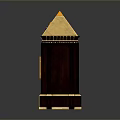 Decorative Dark Wooden Tower Like Architectural Element With Golden Trim And Pointed Top