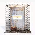 Rusted Weathered Double Doors On White Brick Wall With Ground Weeds