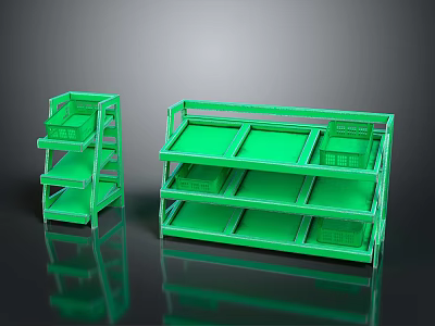 Green Modern Style Display Shelves Multi Tier Design With Storage Baskets 3d model