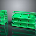 Green Modern Style Display Shelves Multi Tier Design With Storage Baskets 3d model