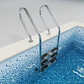 Swimming Pool Interior With Blue Mosaic Tiles Waterfall Handrails And Underwater Light