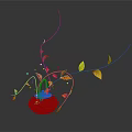 Minimalist Modern Floral Arrangement With Dark Vase Slender Branches Red And Yellow Leaves