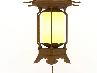 Classic Chinese Style Wooden Chandelier With Illuminated Lampshade And Intricate Details 3d model