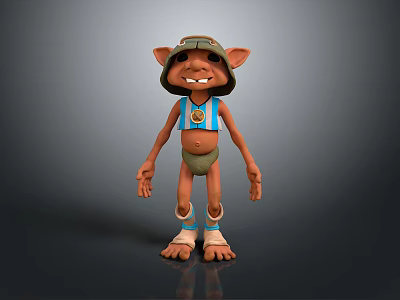Cartoon Style Game Movie Character With Large Ears Blue Striped Vest Green Shorts And Sandals 3d model