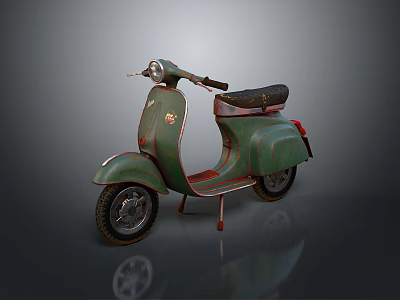 Vintage Green Scooter with Retro Design Black Seat Headlight and Metal Body 3d model