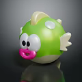 Cute Green Cartoon Game Character With Big Eyes Pink Mouth And White Wings