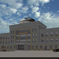 Classical Style Office Building With Dome Beige Exterior Columns Front Plaza And Black Car