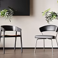 Modern Single Chairs With Black Frame Wooden Seat And Metal Legs In Green Plant Decor