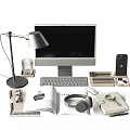 Computer books desk lamp ornaments mobile phone 3d model