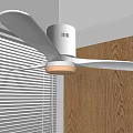 White Ceiling Fan Light With Wooden Wall And Window Blinds In Modern Room