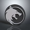 Stylized Wolf Head With Open Mouth In 3D Circular Black White Emblem