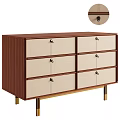 Modern Decorative Cabinet With Wooden Body Beige Drawers Metal Handles And Gold Legs