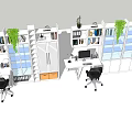Modern Office Bookcase Interior With Green Plants Desk Computer And Files 3d model