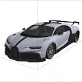 Blue Bugatti Car With Streamlined Body Black Details Large Rear Wing In Gray Concrete Room