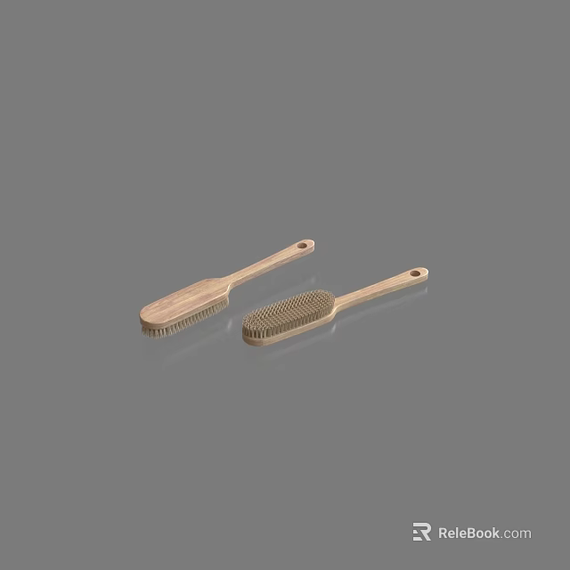 Two Wooden Handle Brushes With Metal Bristles For Household Cleaning Use 3d model 