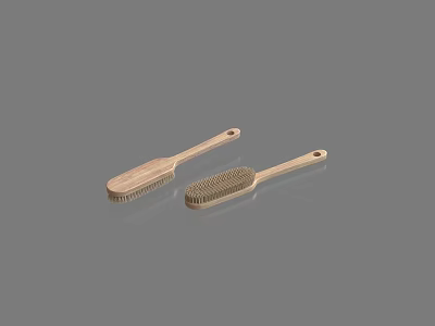 Two Wooden Handle Brushes With Metal Bristles For Household Cleaning Use 3d model