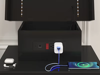 Modern Bedside Table With Built in Power Outlet USB Ports Charging Smartphone And Earbuds 3d model