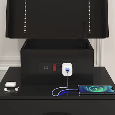 Modern Bedside Table With Built in Power Outlet USB Ports Charging Smartphone And Earbuds 3d model