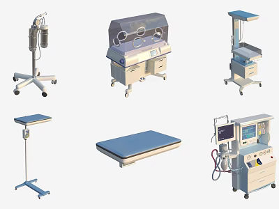 Essential Clinical Medical Equipment Collection With Neonatal Incubator IV Stand And Examination Table 3d model