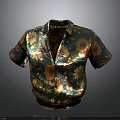 Colorful Floral Short Sleeve Shirt With Green Base Yellow And Orange Flower Patterns