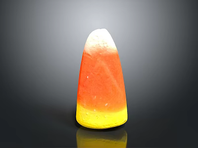 Stone And Wood Decorative Cone Shaped Object With Yellow Orange White Tones On Black Reflective Surface 3d model