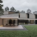 Modern Detached Villa Surrounded by Forest and Grassland with Large Windows and Open Layout