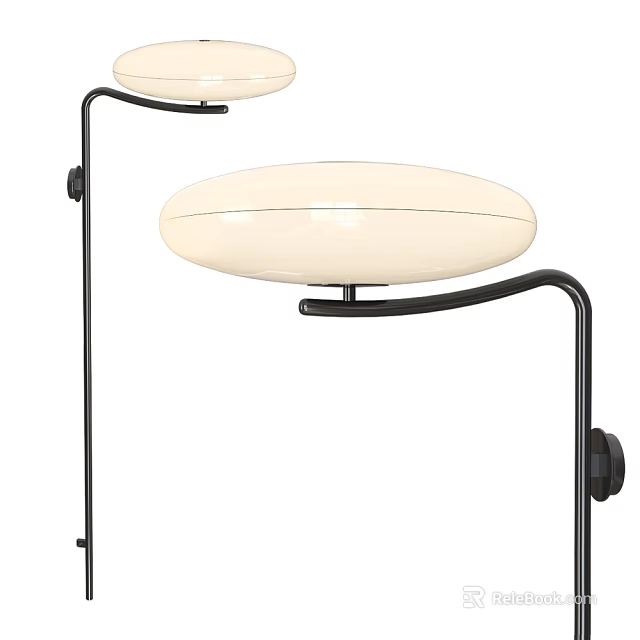 Modern Black Metal Wall Lamp With White Circular Shade For Home Decor 3d model 