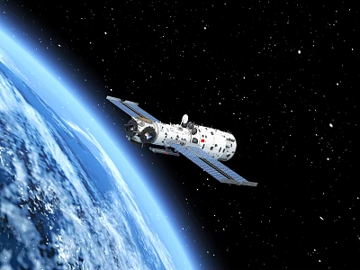 Satellite Orbiting Earth in Outer Space With Solar Panels and Antenna 3d model