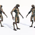 Game Movie Character Alien Monster With Three Different Angles And Grotesque Body Structure