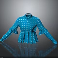Elegant Blue Polka Dot Long Sleeve Shirt With Ruffled Cuffs And Flared Hem Design