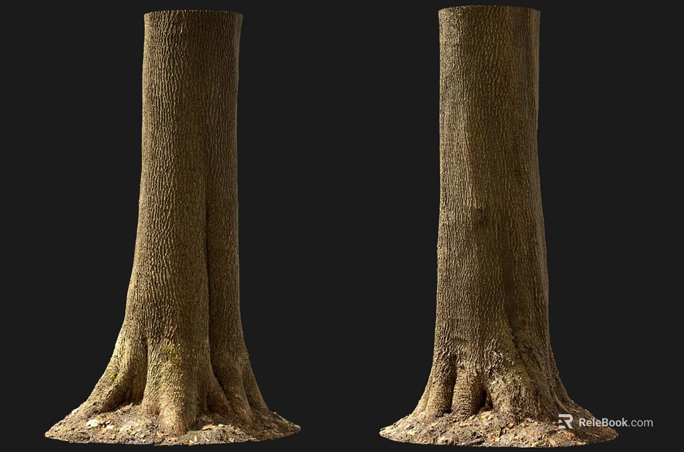 Two Natural Stone Wood Tree Trunks With Detailed Roots And Textured Surface 3d model 