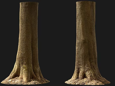 Two Natural Stone Wood Tree Trunks With Detailed Roots And Textured Surface 3d model