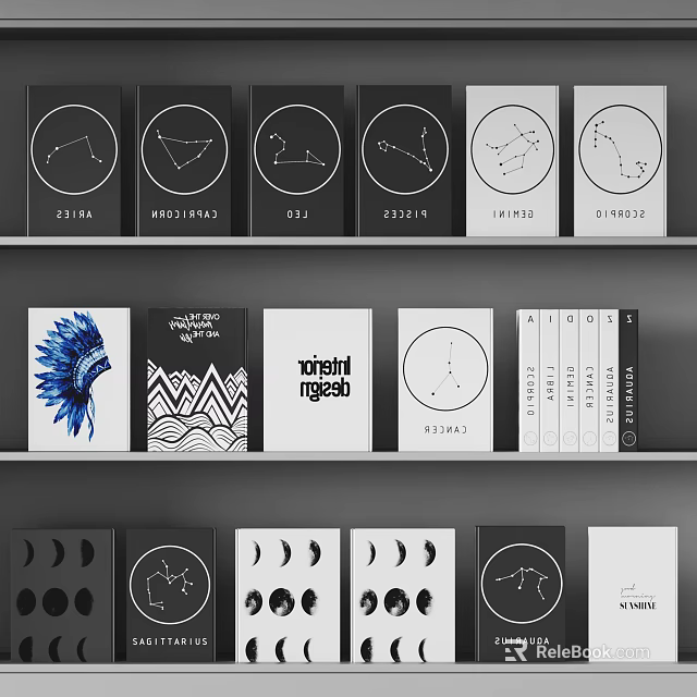 Stylish Books and Magazines with Feather Geometric Celestial and Moon Phase Covers 3d model 
