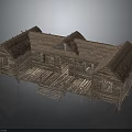 Traditional Wooden Building With Thatched Roof Connected Rooms And Porch Steps