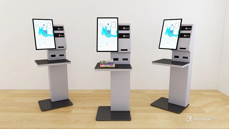 Commercial Self Service Kiosks with Interactive Display Screens Storage Drawers and Platforms 3d model 