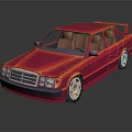 Red Vintage Sedan With White Wheels Brown Interior And Rear Spoiler