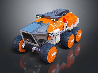 Orange And Gray Mars Rover With Large Wheels And MARS Logo For Space Exploration Mission 3d model