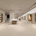 Spacious Modern Shoe Showroom Interior With Display Shelves Wooden Counter And Lighting Design
