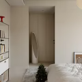 Modern Bedroom Interior Design With White Bedding Large Window Artwork Soft Rug And Christmas Tree