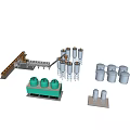 Industrial Equipment Layout With Cooling Towers Storage Tanks And Conveyor Systems