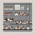 Various Wine Bottles And Glasses Arranged On Modern Shelves With Stylish Design