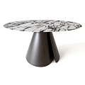 Round Modern Dining Table With Black And White Marble Top And Dark Brown Base 3d model