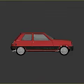 Classic Red Hatchback Car With Black Lower Body And Silver Wheels Transparent Windows
