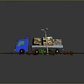 Blue Truck Carrying Colorful Books On Muddy Ground With Street Lamp And Small Plants