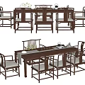 Traditional Chinese Wooden Tea Table And Chairs With Cushioned Seats And Tea Decor