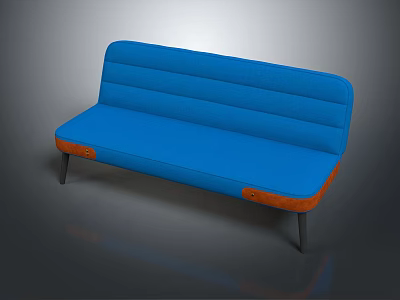 Blue Multi person Sectional Sofa With Orange Wooden Accents And Black Legs Modern Design 3d model
