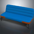 Blue Multi person Sectional Sofa With Orange Wooden Accents And Black Legs Modern Design