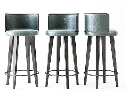 Modern Bar Stools With Gray Leather Upholstery And Black Metal Legs 3d model