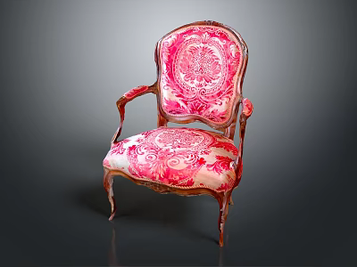 Elegant Accent Chair With Pink And White Floral Pattern Carved Arms And Velvet Upholstery 3d model