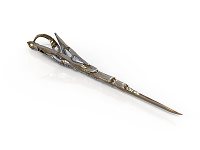 Ornate Decorative Dagger With Intricate Carvings On Metal Handle And Slender Sharp Blade 3d model